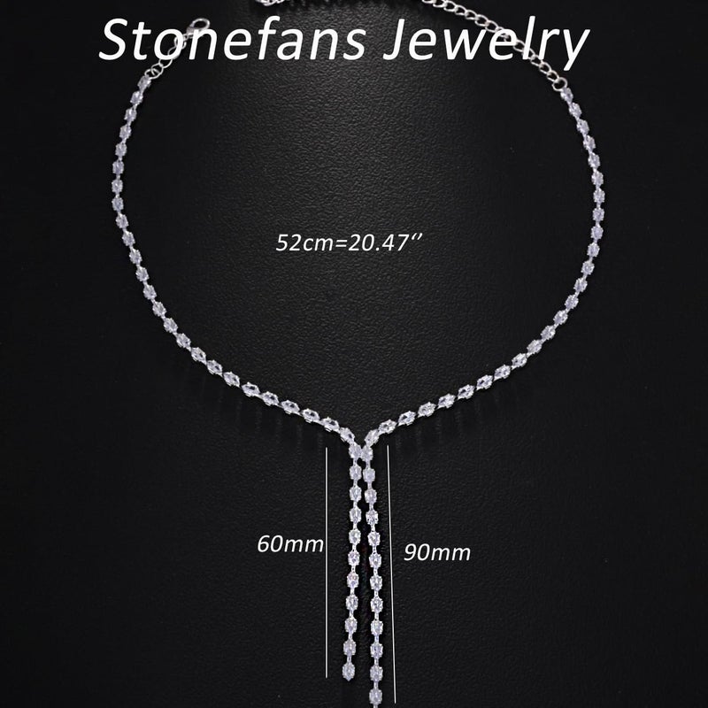 STONEFANS Long Tennis Necklaces for Women - Dainty Silver Lariat Necklace Rhinestone Y Shaped Drop Necklace Cute Choker Necklaces for Women Trendy Silver Prom Jewelry Gifts - Image 3